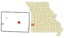 Barton County Missouri Beépített és be nem épített területek Lamar Highlighted.svg