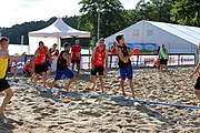 Deutsch: Beachhandball Europameisterschaften 2019 (Beach handball Euro); Tag 1: 2. Juli 2019 – Männer, Vorrunde Gruppe D, Frankreich-Montenegro 2:0 (19:7, 18:9) English: Beach handball Euro; Day 1: 2 July 2019 – Men Preliminary Round Group D – France-Montenegro 2:0 (19:7, 18:9)