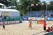 Deutsch: Beachhandball Europameisterschaften 2019 (Beach handball Euro); Tag 2: 3. Juli 2019 – Frauen, Vorrunde Gruppe C, Spanien-Griechenland 2:1 (12:20, 18:16; 8:2) English: Beach handball Euro; Day 2: 3 July 2019 – Women Preliminary Round Group C – Spain-Greece 2:1 (12:20, 18:16; 8:2)