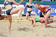 Deutsch: Beachhandball Europameisterschaften 2019 (Beach handball Euro); Tag 2: 3. Juli 2019 – Frauen, Vorrunde Gruppe D, Ukraine-Deutschland 2:0 (23:22, 32:24) English: Beach handball Euro; Day 2: 3 July 2019 – Women Preliminary Round Group D – Ukraine-Germany 2:0 (23:22, 32:24)