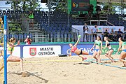 Deutsch: Beachhandball Europameisterschaften 2019 (Beach handball Euro); Tag 2: 3. Juli 2019 – Frauen, Vorrunde Gruppe D, Ukraine-Deutschland 2:0 (23:22, 32:24) English: Beach handball Euro; Day 2: 3 July 2019 – Women Preliminary Round Group D – Ukraine-Germany 2:0 (23:22, 32:24)