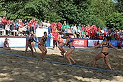 Deutsch: Beachhandball Europameisterschaften 2019 (Beach handball Euro); Tag 4: 5. Juli 2019 – Frauen, Viertelfinale, Spanien-Ungarn 1:2 (14:16, 26:16, 2:5) English: Beach handball Euro; Day 4: 5 July 2019 – Quarter Final Women – Spain-Hungary 1:2 (14:16, 26:16, 2:5)