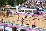 Deutsch: Beachhandball bei den Olympischen Jugendspielen 2018; Tag 3, 9. Oktober 2018; Mädchen, Vorrunde, Gruppe A - Chinese Taipei (Taiwan)-Mauritius 2:0 English: Beach handball at the 2018 Summer Youth Olympics at 9 October 2018 – Girls Preliminary Round Group A‎ – Chinese Taipei-Mauritius 2:0