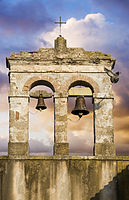 A campanile or bell tower atop a church with two bells, Rome, Italy