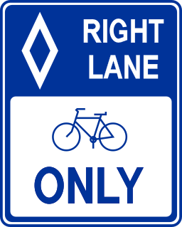 Blue and white bicycle lane sign