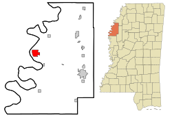 Bolivar County Mississippi Incorporated and Unincorporated areas Rosedale Highlighted.svg