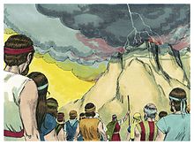 Moses Led Them Out of the Camp To Meet God (1984 illustration by Jim Padgett, courtesy of Distant Shores Media/Sweet Publishing) Book of Exodus Chapter 20-10 (Bible Illustrations by Sweet Media).jpg