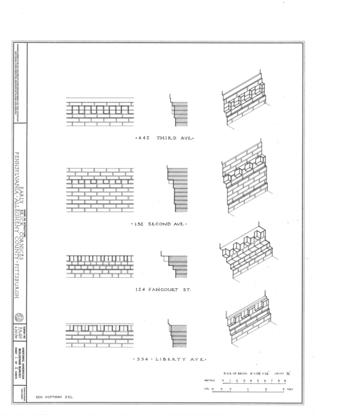 File:Brick Cornices, 442 Third Avenue, 132 Second Avenue, 124 Fancourt Street, 334 Liberty Avenue, 101 Grant Street , Pittsburgh, Allegheny County, PA HABS PA,2-PITBU,15- (sheet 1 of 2).png