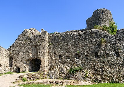 West wing with new main castle portal, log house and chapel tower Hohenfreyberg Castle Bavaria Germany