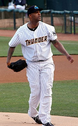 C C Sabathia of the New York Yankees with the Trenton Thunder in July 2014