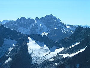 The Cache-Col Glacier as seen from Sahale Mountain (Mount Formidable in the background)