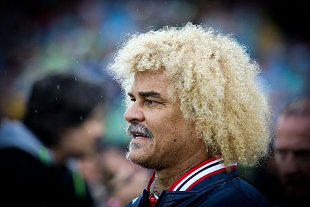 Former Columbian football star Carlos Valderrama (also known as El Pibe)-known for his precise passing, technical skills, and elegance on the ball, he is regarded as one of the best Colombian and South American footballers of all time, and by some as Colombia's greatest player ever.