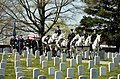 The casket of Caspar Weinberger, 15th United States Secretary of Defense, in a ceremonial funeral procession en route to Arlington National Cemetery on April 4, 2006.