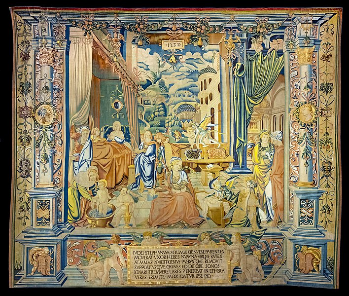 File:Cathedrale St Etienne Toulouse - Tenture murale- La naissance de saint Etienne - Jean Pechault 1532 .jpg