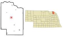 Cedar County Nebraska beépített és be nem épített területek Hartington Highlighted.svg