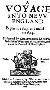 Frontispiece, A Voyage into New-England, Begun in 1623, and Ended in 1624, Performed by Christopher Levett, his Majesties Woodward of Somersetshire, and one of the Councell of New-England