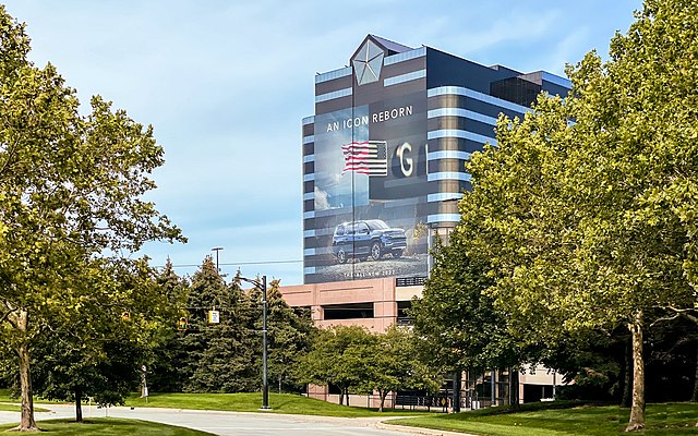 The Chrysler World Headquarters and Technology Center in Auburn Hills, Michigan, headquarters of Stellantis North America