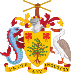 Coat of arms of Barbados with Sugar Cane held saltirewise.