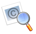 Magnifying glass over an image with a copyright symbol