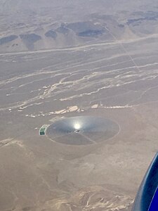 2016 August – Crescent Dunes in operation as seen from a commercial airliner.