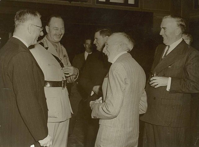 Prime ministers Curtin, Fadden, Hughes, Menzies and Governor-General The Duke of Gloucester 2nd from left, in 1945.