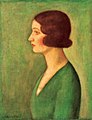 Girl in a green dress label QS:Len,"Girl in a green dress" label QS:Lhu,"Hölgy zöld blúzban" Unknown date oil on canvas medium QS:P186,Q296955;P186,Q12321255,P518,Q861259 . 65.5 × 50.5 cm (25.7 × 19.8 in). Private collection institution QS:P195,Q768717