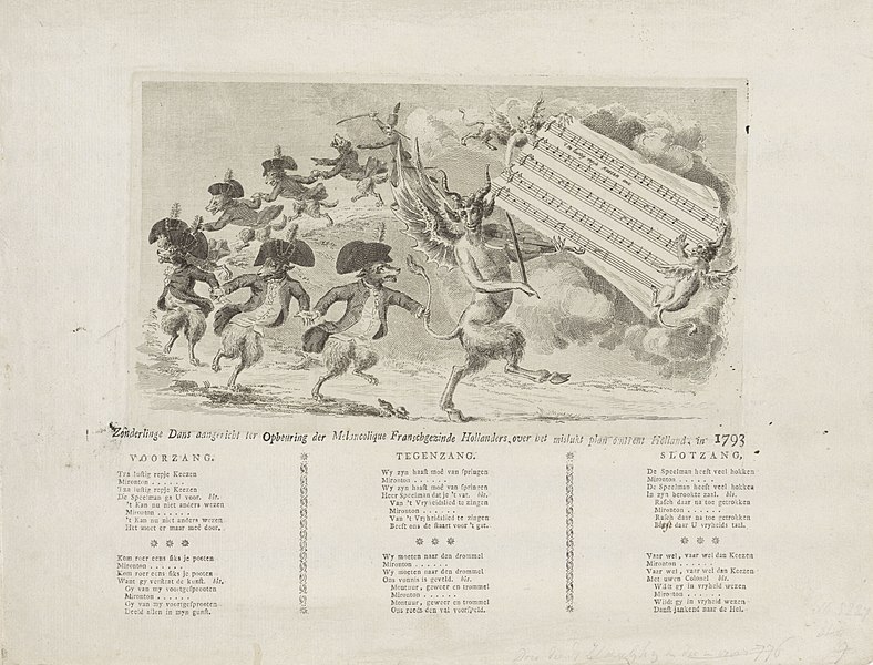 File:De Kezendans met de duivel als speelman, 1793 Zonderlinge Dans aangericht ter Opbeuring der Melancolique Franschgezinde Hollanders, over het mislukt plan omtrent Holland, in 1793 (titel op object), RP-P-OB-77.557.jpg