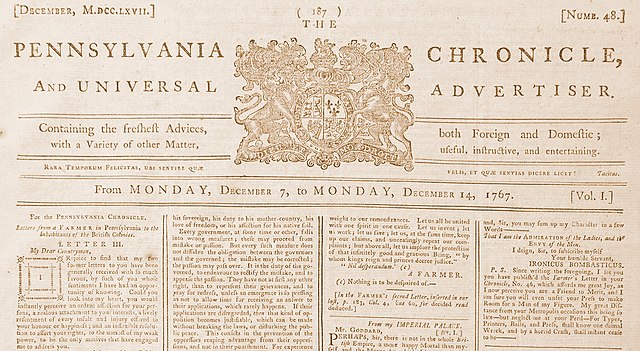 Letter III of John Dickinson's Letters from a Farmer in Pennsylvania, published in the Pennsylvania Chronicle, December 1767