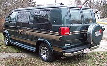 Outside rear-mounted spare tire on a van or recreational vehicle Dodge-van-spare-tire.JPG