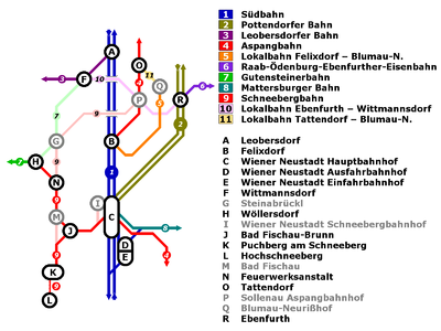 Railway lines in the Wiener Neustadt region