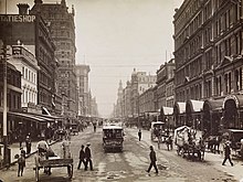 Elizabeth Street lined with buildings from the Marvellous Melbourne era