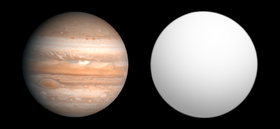 Comparaison de la taille de CoRoT-3 bavec celle de Jupiter.