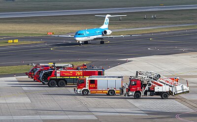 Several airport crash tenders at Düsseldorf Airport, Germany