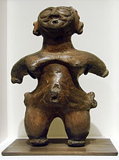 Dogu figurine of the late Jomon period with the navel indicated with a deep indentation. Figurine Dogu Jomon Musee Guimet 70608 4.jpg