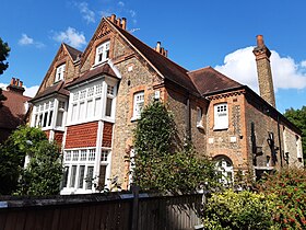 First houses of Bedford Park, The Avenue by Coe & Robinson paired gables 1876.jpg
