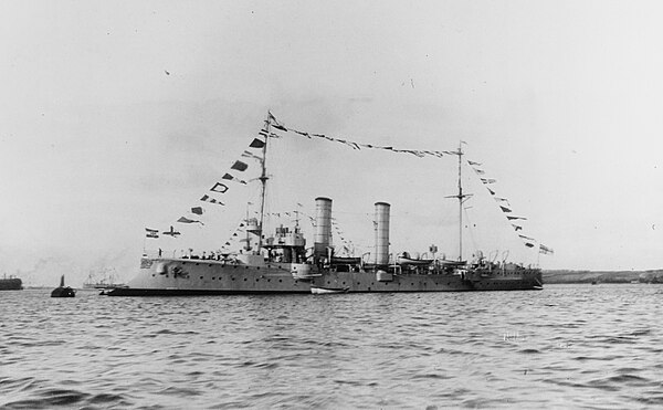 One of the Gazelle-class cruisers, possibly Ariadne, in Kiel in 1901