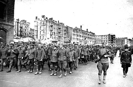 German POWs marching through the Ukrainian capital of Kiev under USSR guard