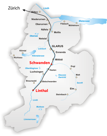 Detailed route within the Canton of Glarus Glarner Sprinter Map.Glarus.png