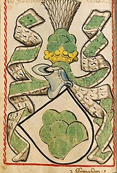 Coat of arms of the Grunenberg family from around 1450-1480 Grunenberg Scheibler194ps.jpg