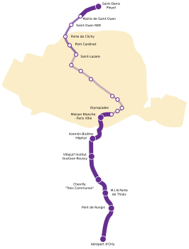 Parijse metrolijn 14 op de kaart