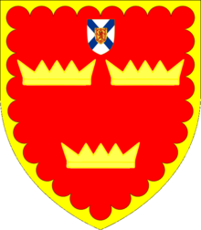 Gules three Antique Crowns Or within a Bordure engrailed of the last Grant Escutcheon.png