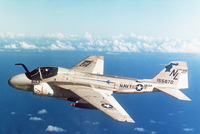 File:Grumman A-6E Intruder of VA-52 in flight, in 1981 (6379373).jpg