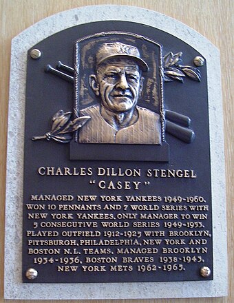 Casey Stengel's plaque at the Baseball Hall of Fame