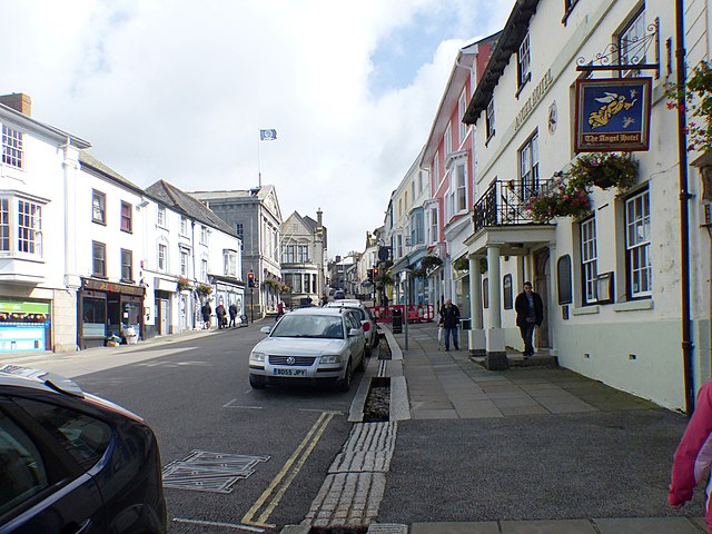 Coinagehall Street is the main street of Helston. The Guildhall flies a flag