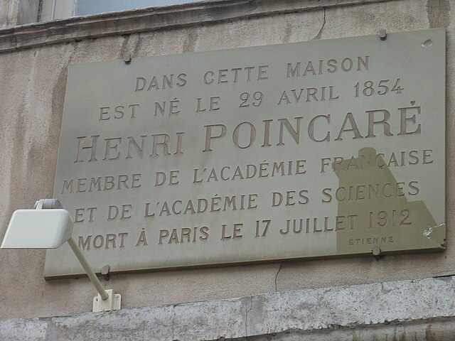 Plaque on the birthplace of Henri Poincaré at house number 117 on the Grande Rue in the city of Nancy
