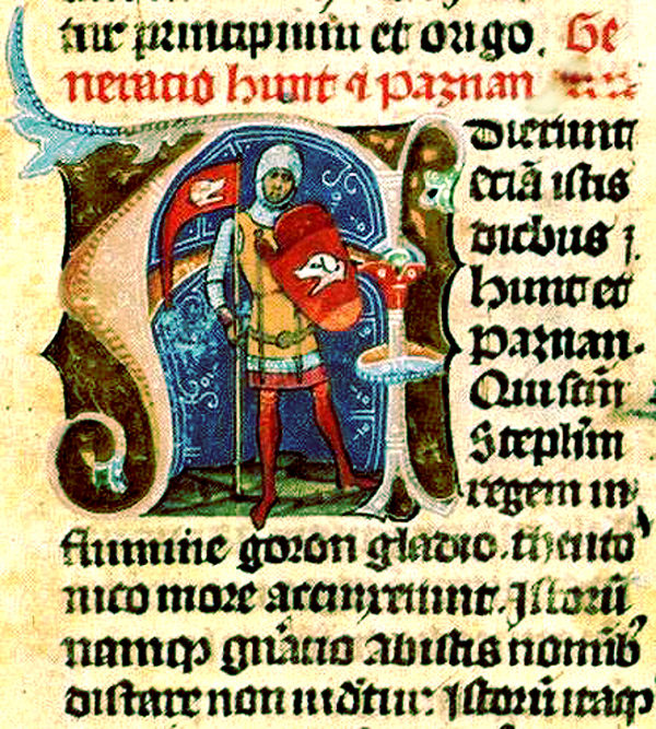 Hunt, an early 11th-century ancestor of the aristocratic Hont-Pázmány kindred (from the 14th-century Illuminated Chronicle)