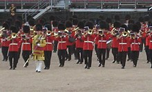 The massed bands during the Beating Retreat in 2008. Irish Guards Band at Beating Retreat.JPG