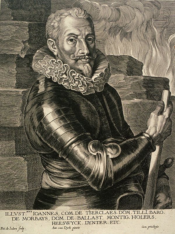 Generalfeldmarschall Johann Tserclaes, Count of Tilly, Commander-in-Chief of the Imperial and Catholic League Armies respectively. Engraving by Anthon