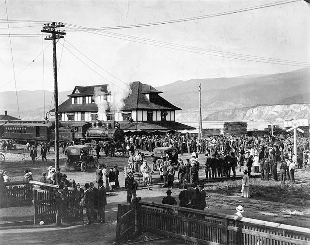 First KVR passenger train at Penticton, May 1915
