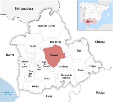 Die Lage des Gerichtsbezirk Carmona in der Provinz Sevilla